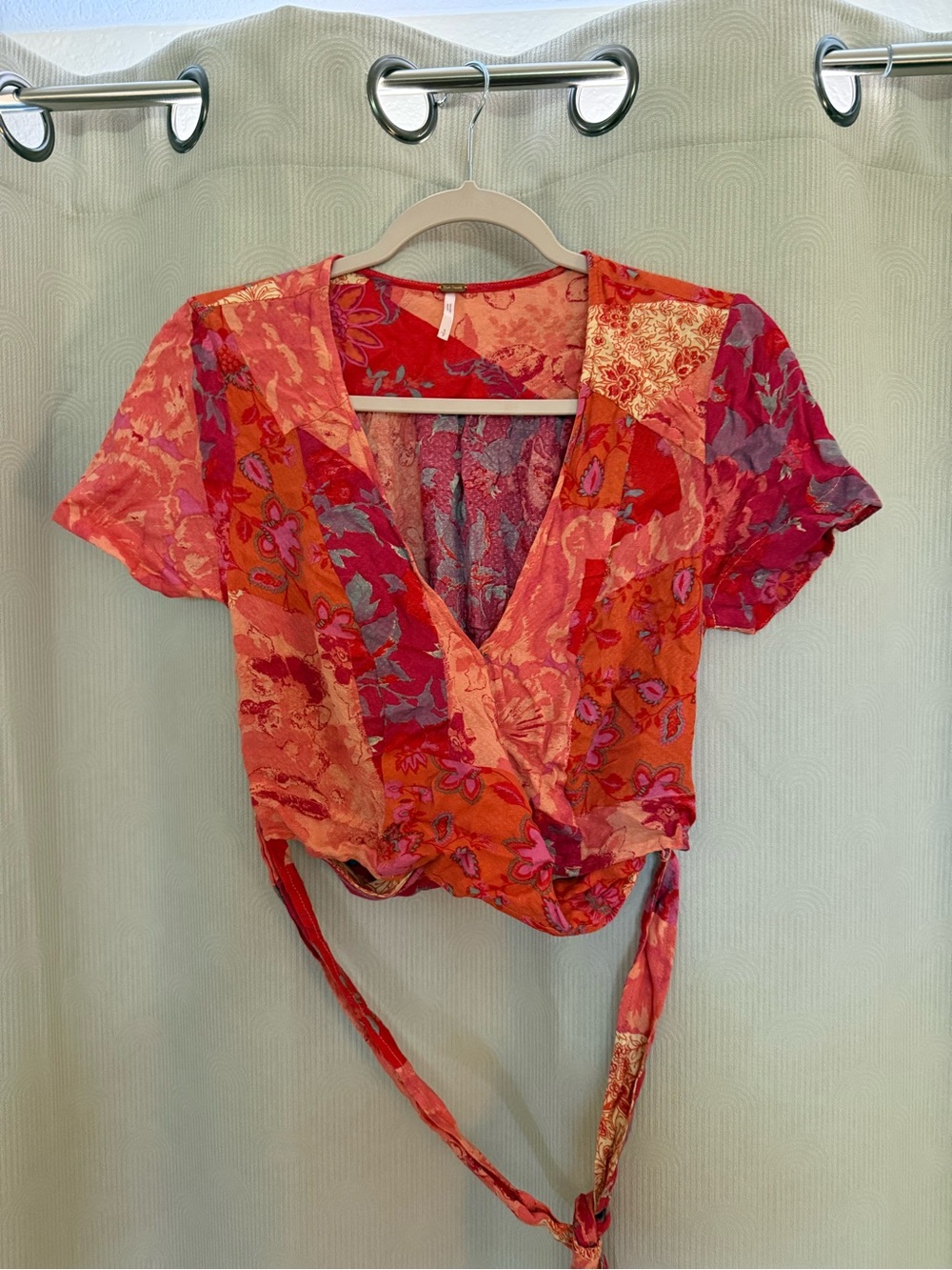 Free People Red Multi Floral Wrap Crop Top